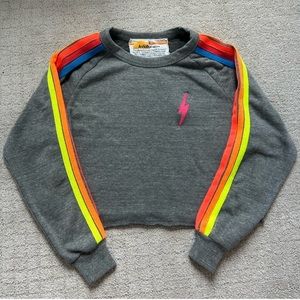 COPY - Aviator Nation Bolted Cropped Classic Sweatshirt in Heather Grey & Neon …